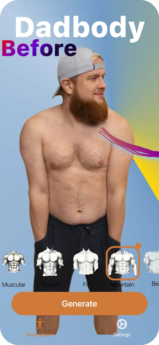 Bearded man with a dad bod before editing in BodyBlend