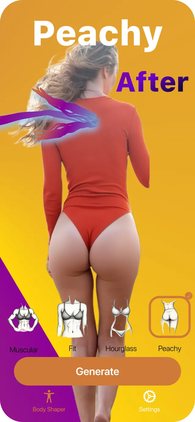 Woman from behind after the Peachy body shape edit in BodyBlend, with rounder glutes